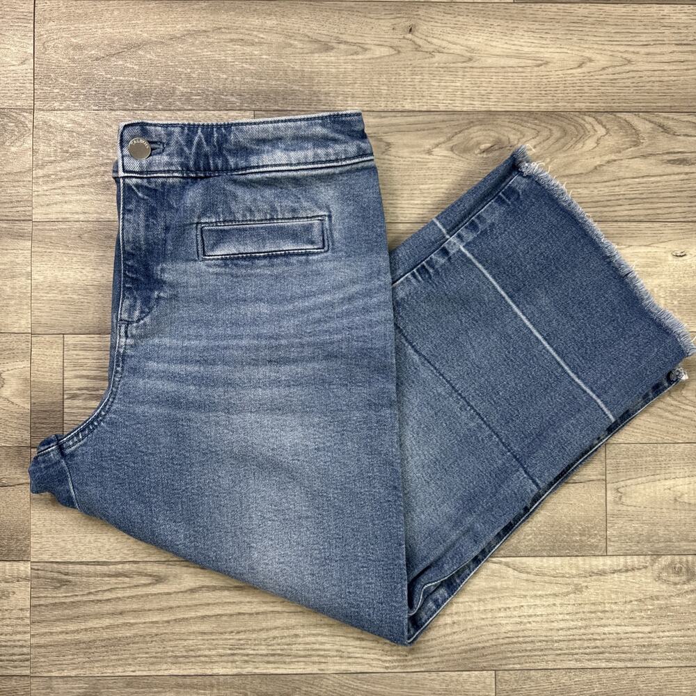 Talbots Wide Leg Crop Jeans Frayed Hem High Rise Medium Wash sz 10 Petite
